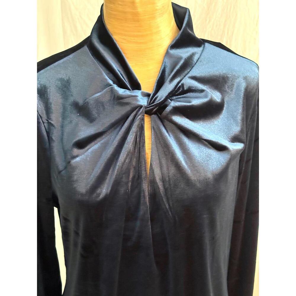 White House Black Market deep teal velvet type dress shirt - Picture 2 of 7